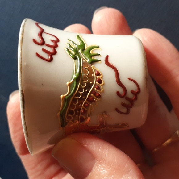 👉*RARE 40s* JAPANESE DRAGONWARE SINGING BIRD SAKI SET w/ GEISHA LITHOGRAPH CUPS - Picture 8 of 10